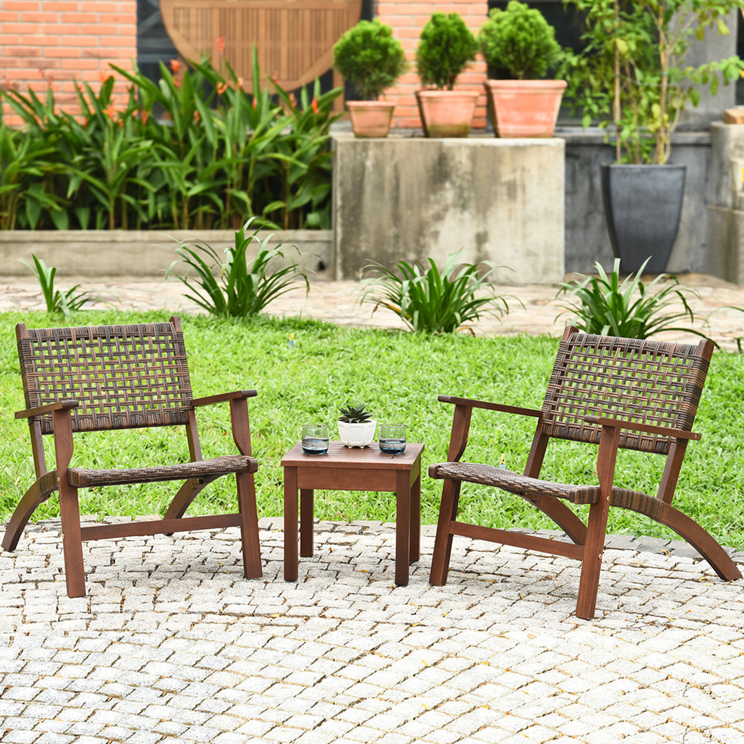 3PCS Patio Rattan Furniture Set Coffee Table Image 2