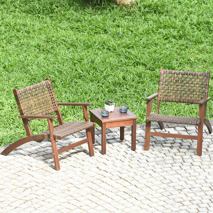 3PCS Patio Rattan Furniture Set Coffee Table Image 4