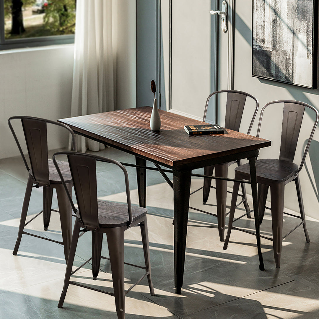 Set of 4 Tolix Style Metal Dining Chairs w/ Wood Seat Kitchen Image 2