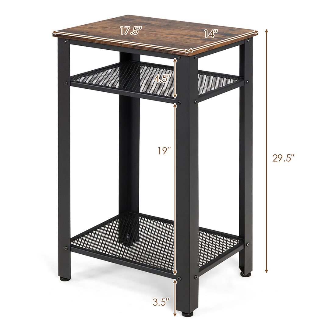 3-Tier Industrial Tall Nightstand Side End Telephone Table w/ Mesh Shelves Image 2