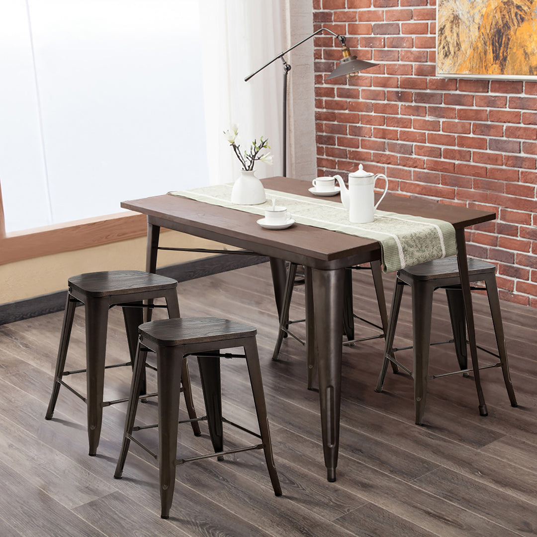 Set of 4 Tolix Style Metal Dining Chairs w/ Wood Seat Kitchen Image 4