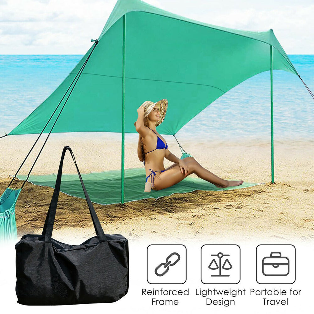 Family Beach Tent Canopy w/ 4 Poles Sandbag Anchors 7x7 UPF50+ Green Image 2