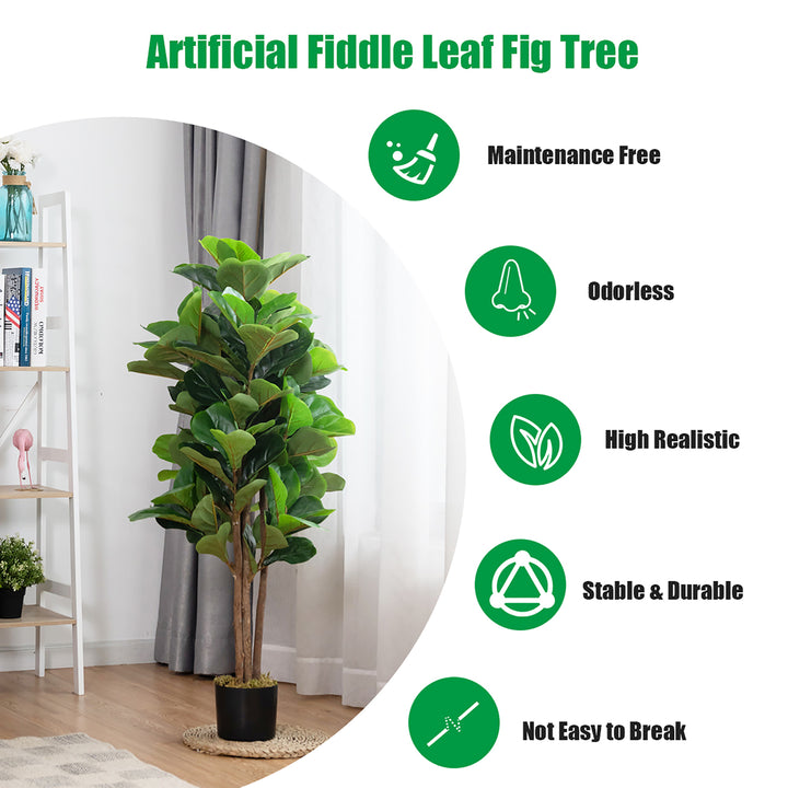 4ft Artificial Fiddle Leaf Fig Tree Indoor Outdoor Office Decorative Planter Image 4