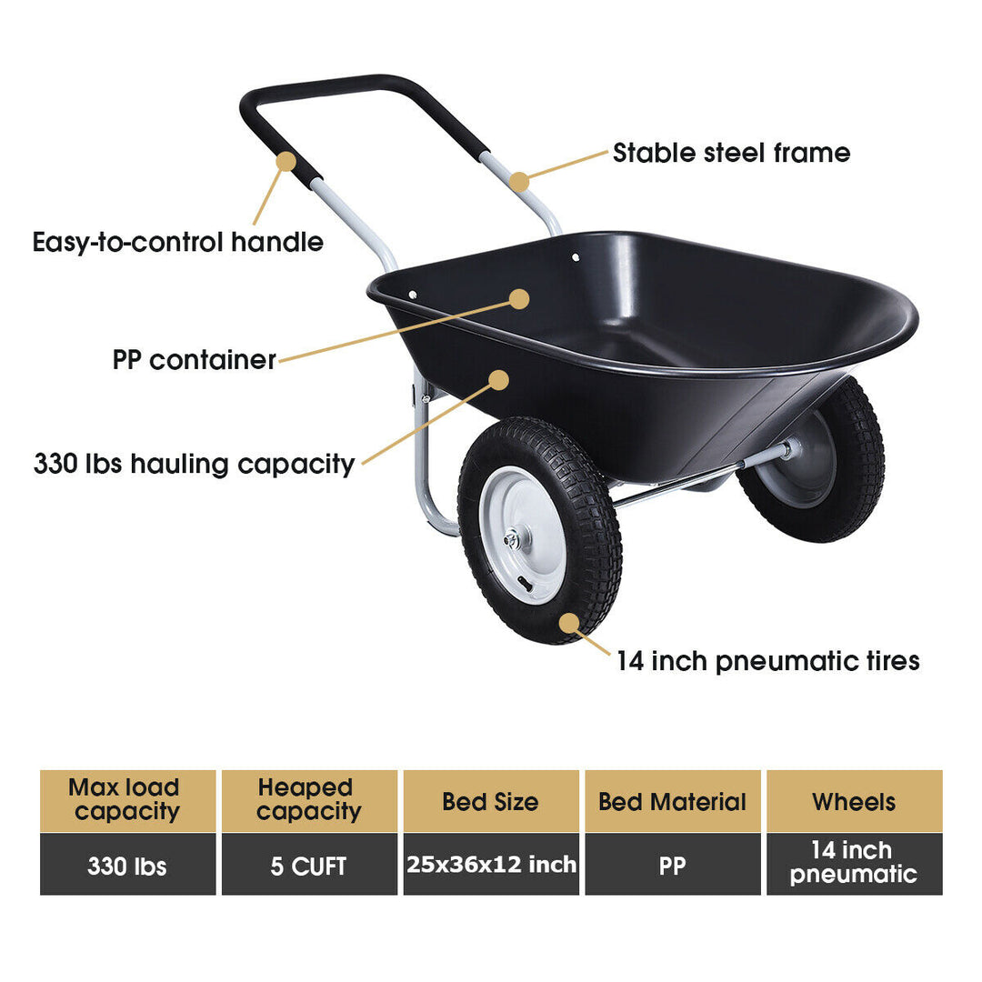 2 Tire Wheelbarrow Cart Heavy-duty Dolly Utility Cart Black Image 4