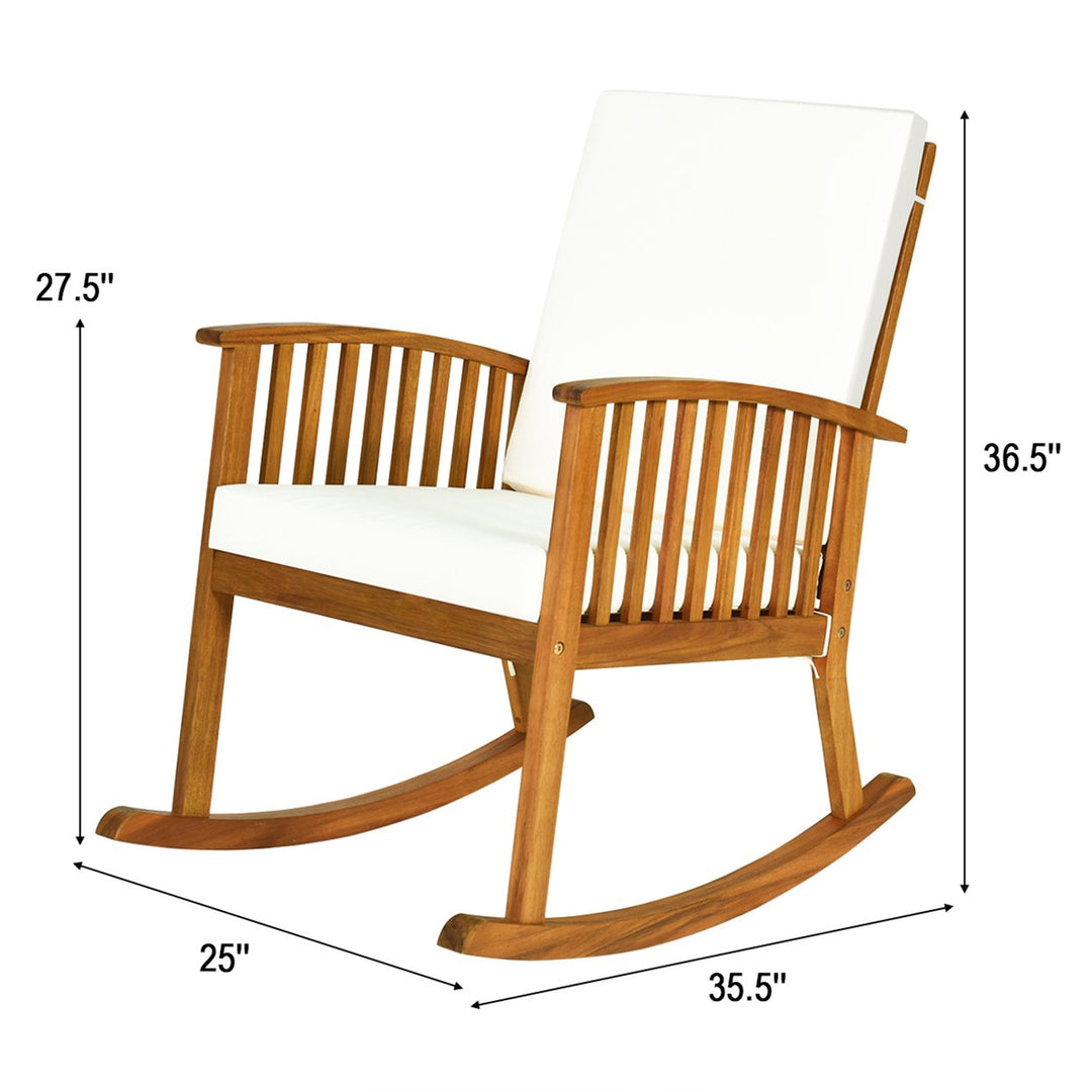 2PCS Acacia Wood Rocking Chair Garden Lawn W/ Cushion Image 9