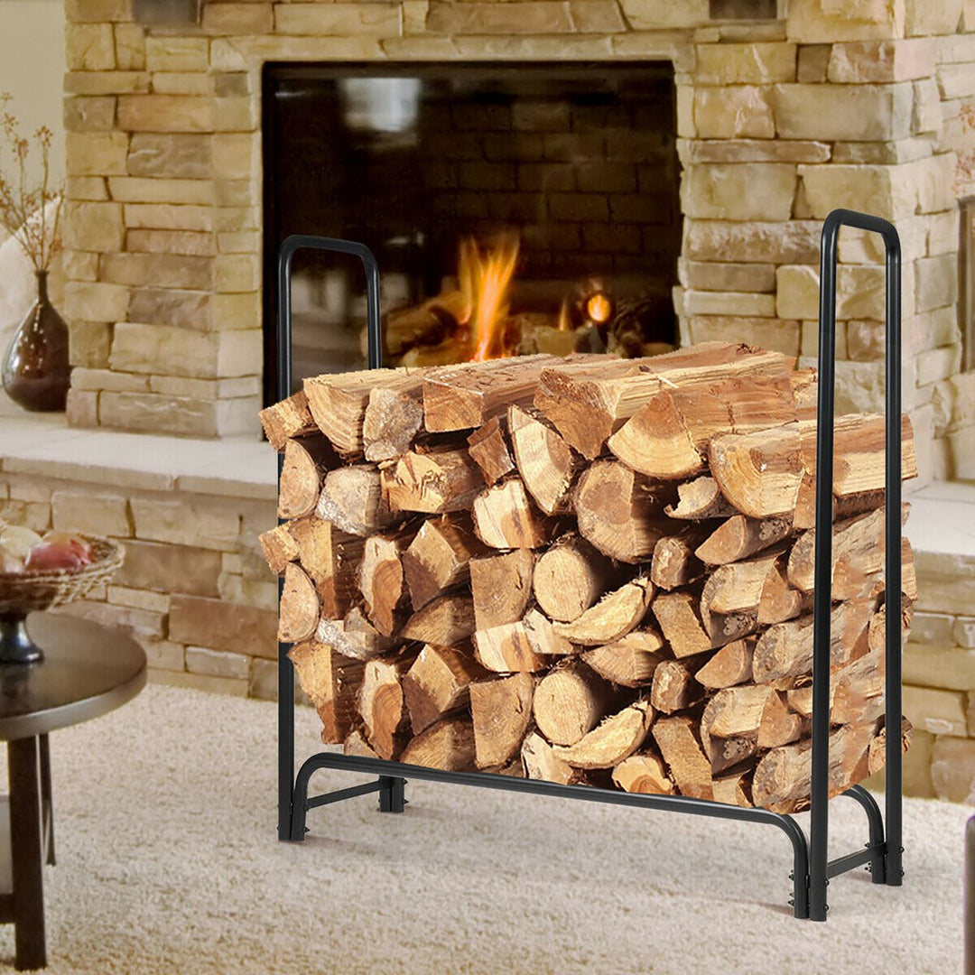 4 Feet Outdoor Steel Firewood Storage Rack Wood Storage Holder for Fireplace Black Image 2