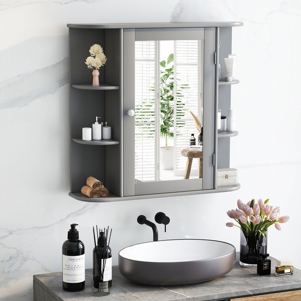 Multipurpose Mount Wall Surface Bathroom Storage Cabinet Mirror Grey Image 2