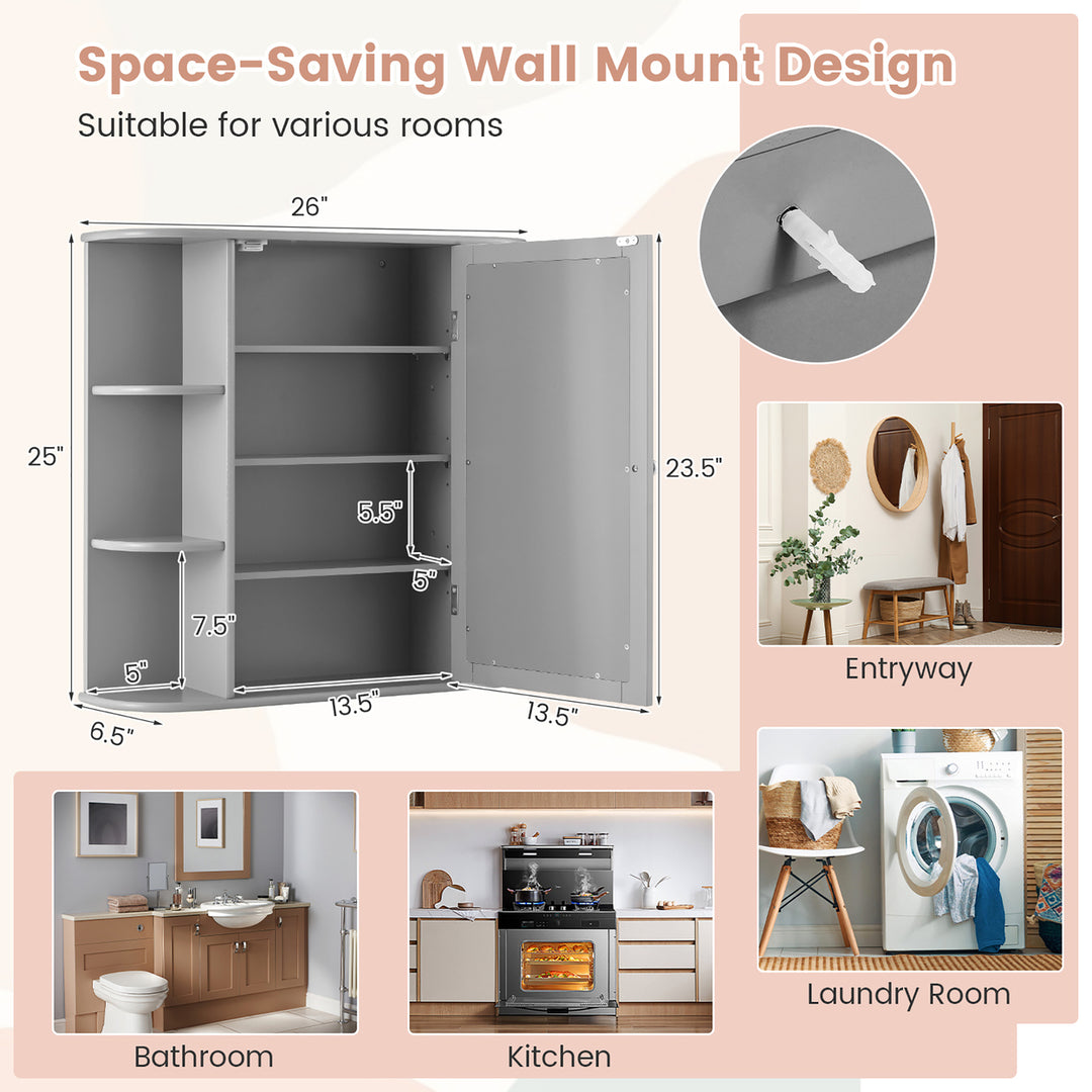 Multipurpose Mount Wall Surface Bathroom Storage Cabinet Mirror Grey Image 3