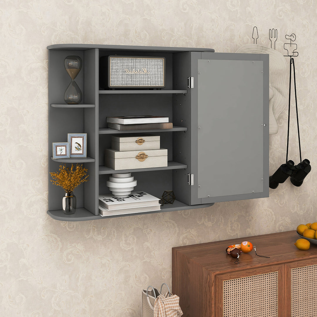 Multipurpose Mount Wall Surface Bathroom Storage Cabinet Mirror Grey Image 4