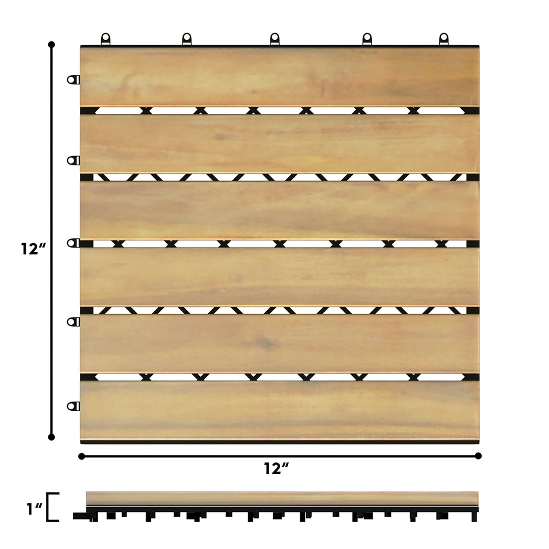 40PCS 12 x 12 Acacia Wood Deck Patio Pavers Stripe Pattern Image 2