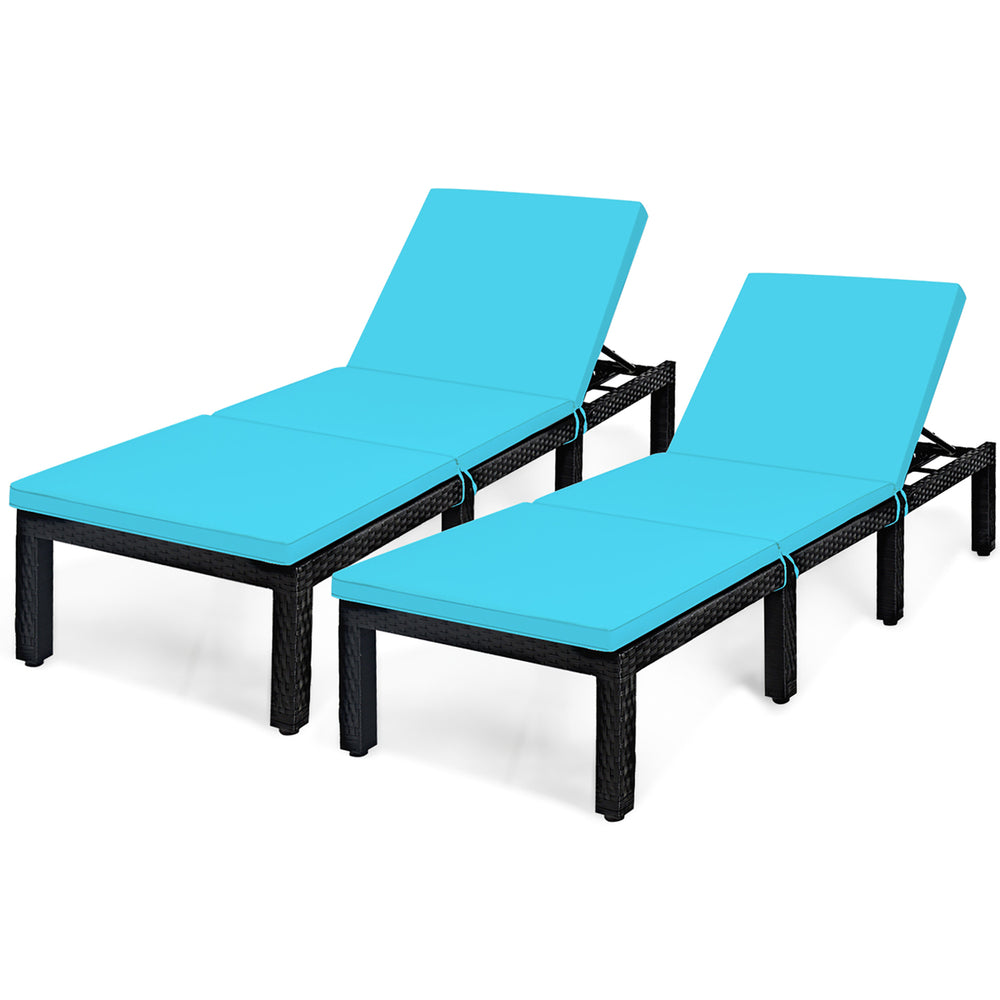 2PCS Patio Rattan Lounge Chair Height Adjustable Turquoise Image 2