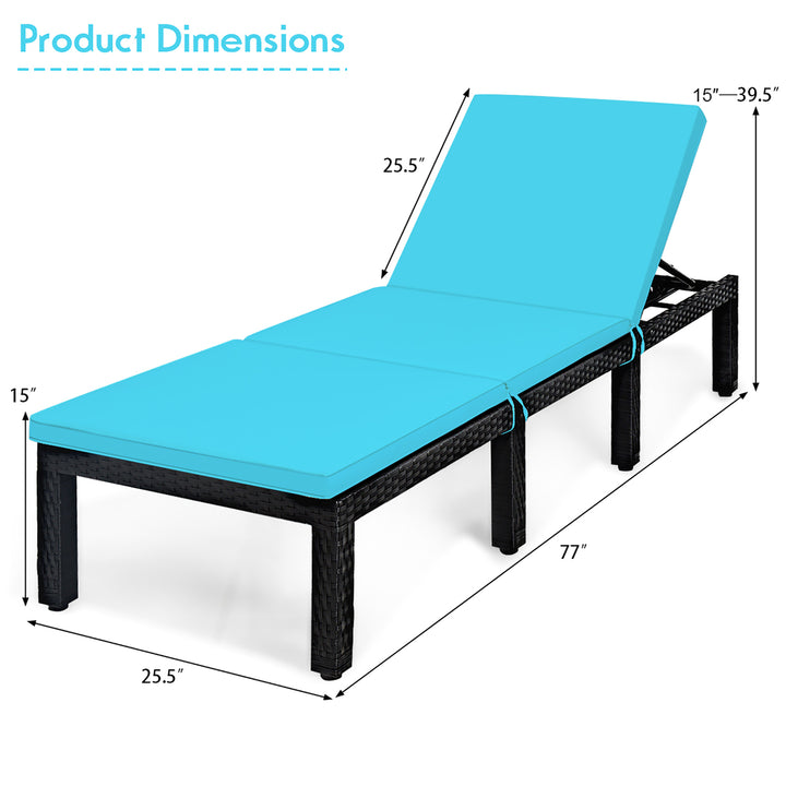 2PCS Patio Rattan Lounge Chair Height Adjustable Turquoise Image 3