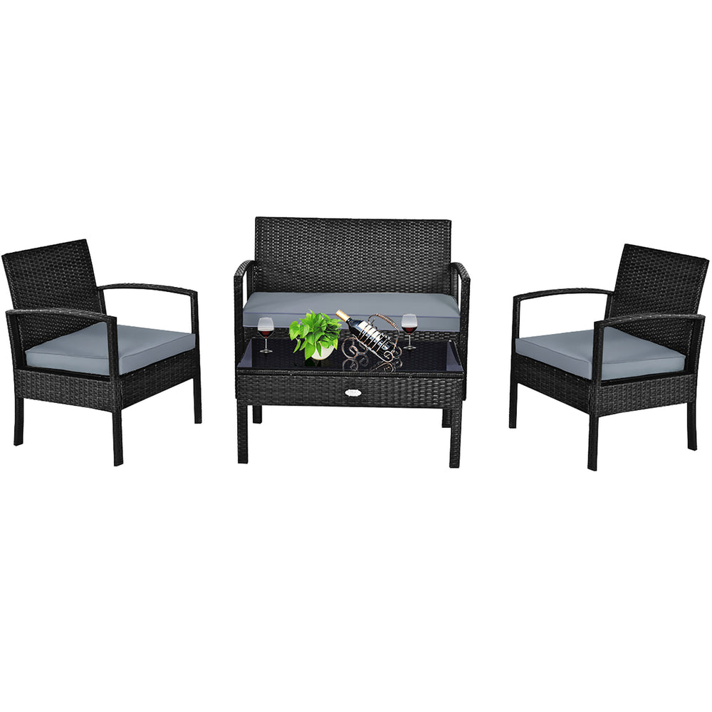 4PCS Patio Rattan Furniture Set Garden Deck Image 2