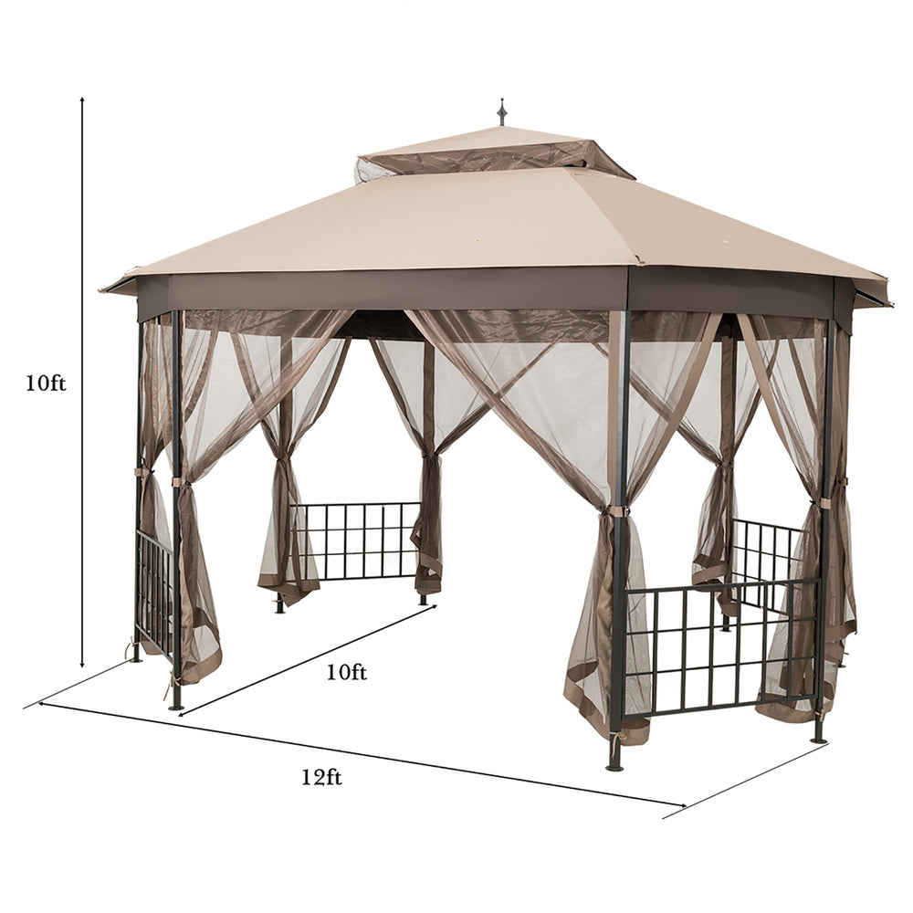 10 x 12 Octagonal Patio Gazebo Canopy Shelter Double Top W/Netting Sidewalls Image 2