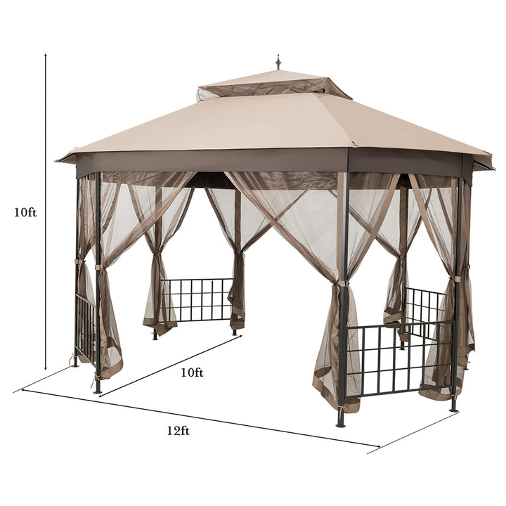 10 x 12 Octagonal Patio Gazebo Canopy Shelter Double Top W/Netting Sidewalls Image 2