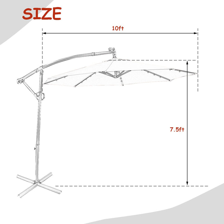 10FT Patio Offset Umbrella Solar LED 360degrees Rotation Orange Image 2