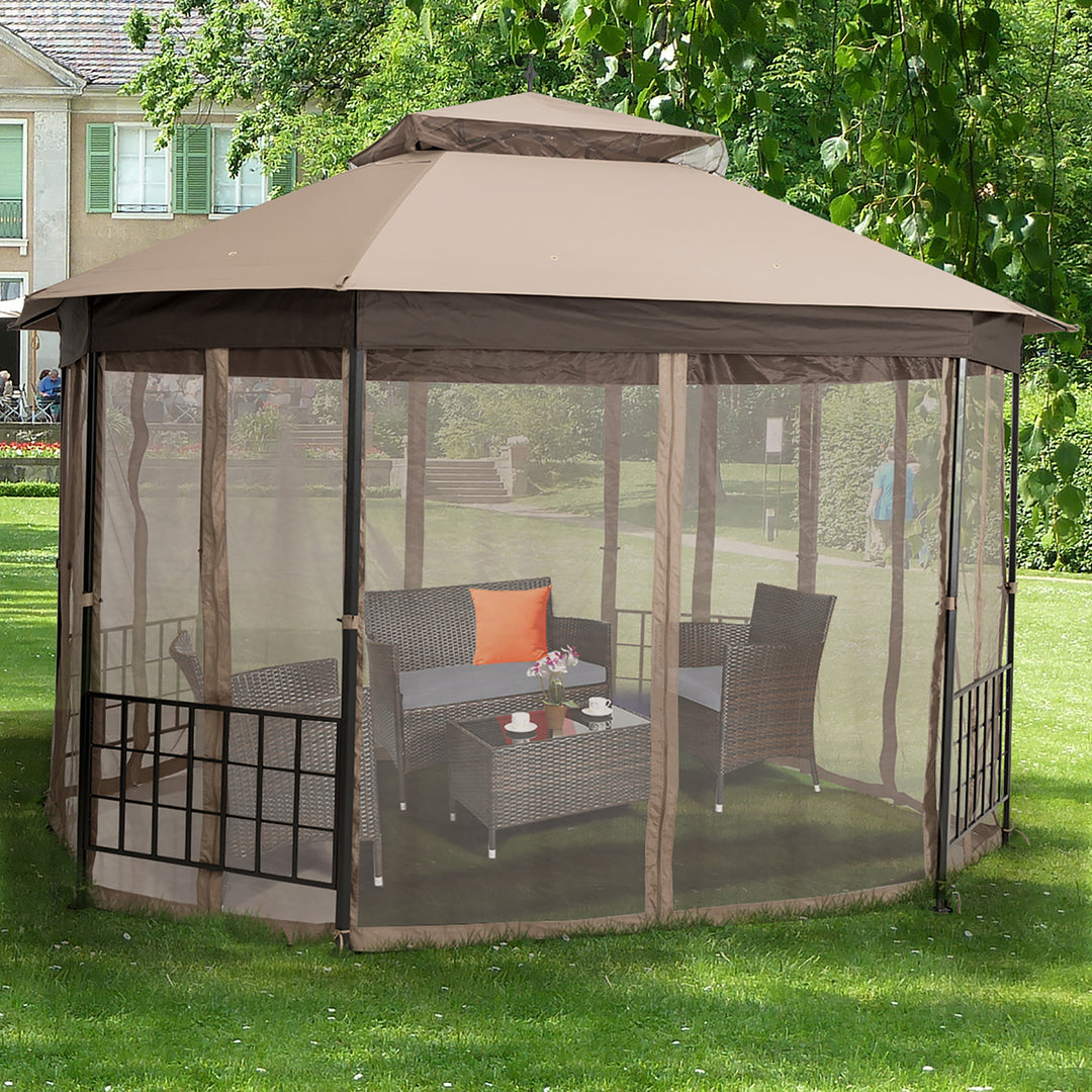 10 x 12 Octagonal Patio Gazebo Canopy Shelter Double Top W/Netting Sidewalls Image 3