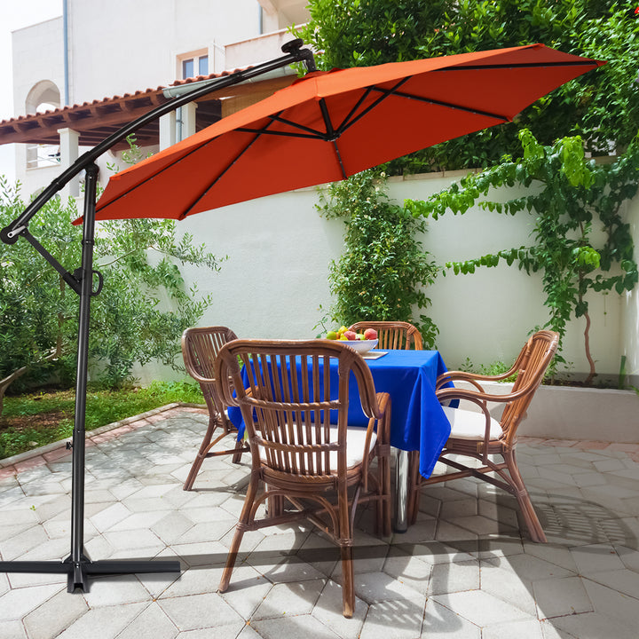 10FT Patio Offset Umbrella Solar LED 360degrees Rotation Orange Image 4