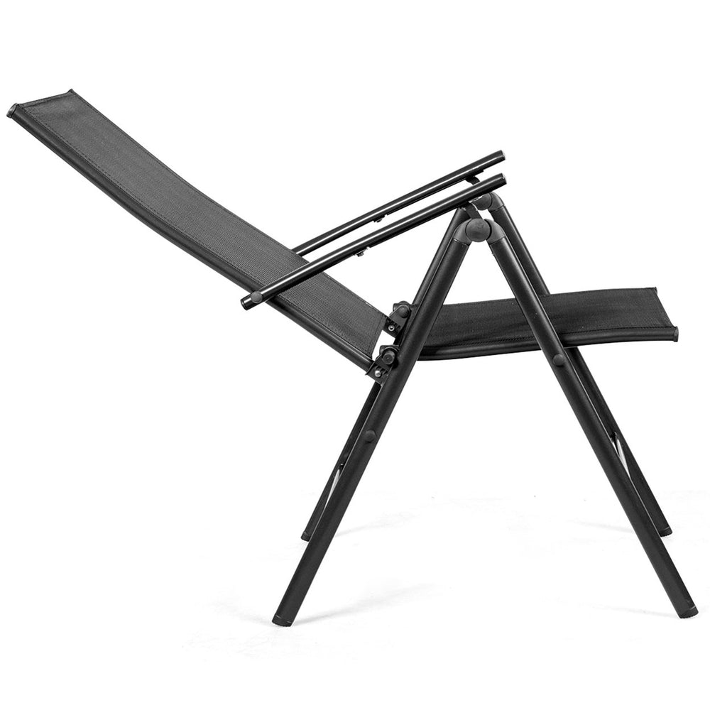 Set of 2 Patio Folding Chair Recliner Adjustable Black Image 2