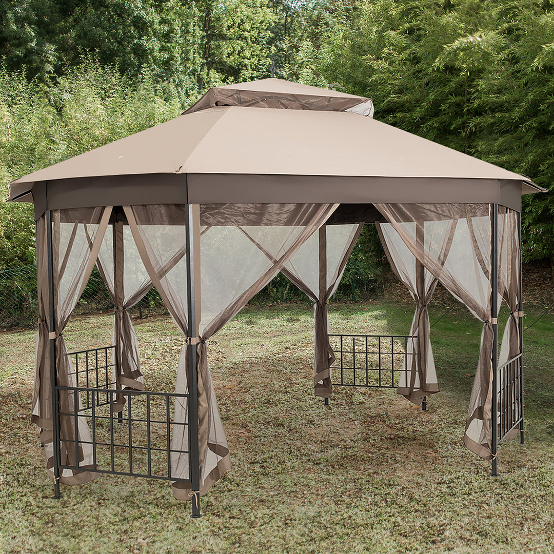 10 x 12 Octagonal Patio Gazebo Canopy Shelter Double Top W/Netting Sidewalls Image 4