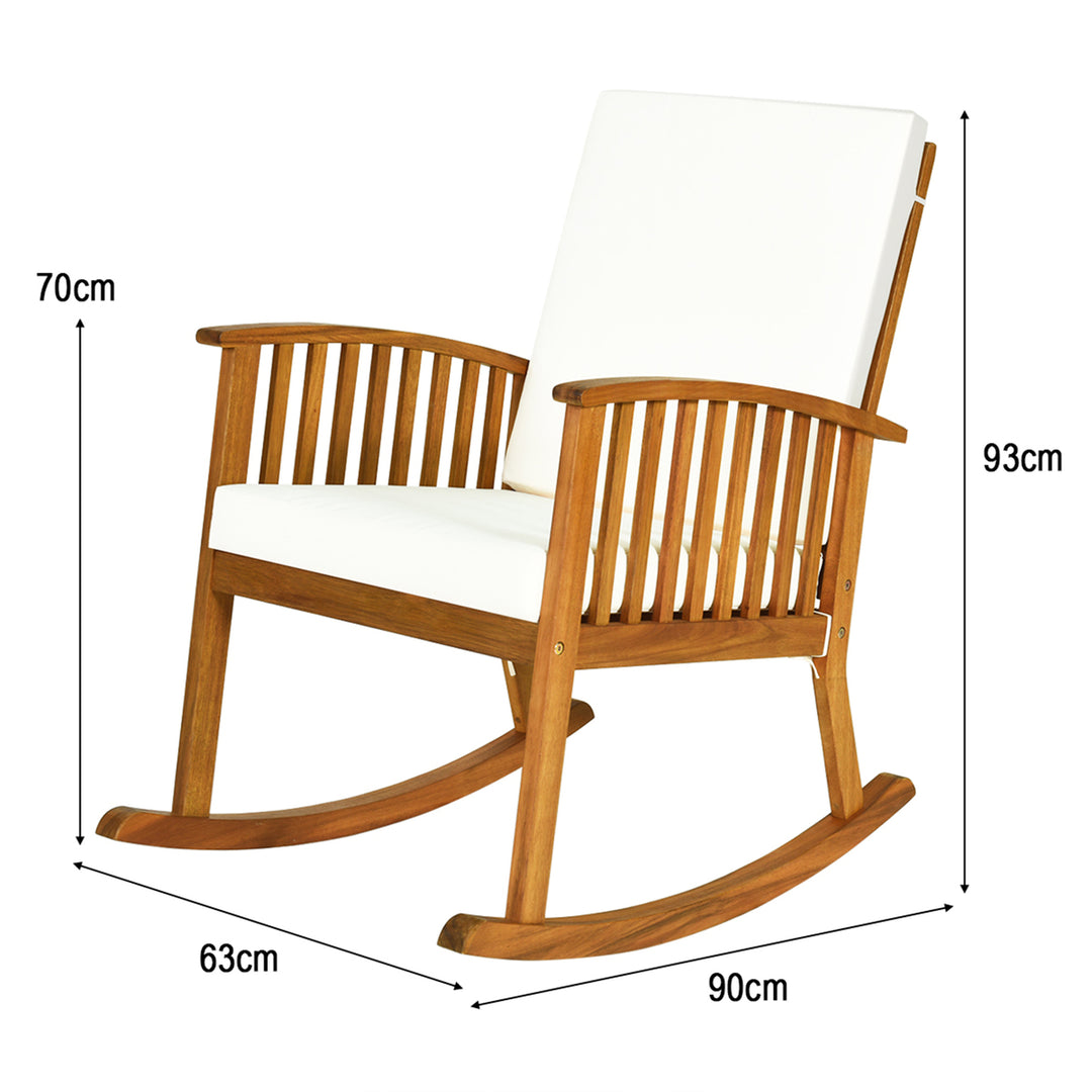 Acacia Wood Rocking Chair Patio Garden Lawn W/ Cushion Image 3