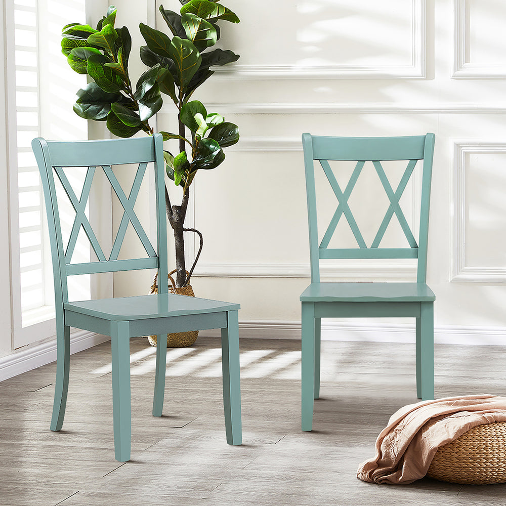 Set of 2 Wood Dining Chair Cross Back Dining Room Side Chair Mint Green Home Kitchen Image 2