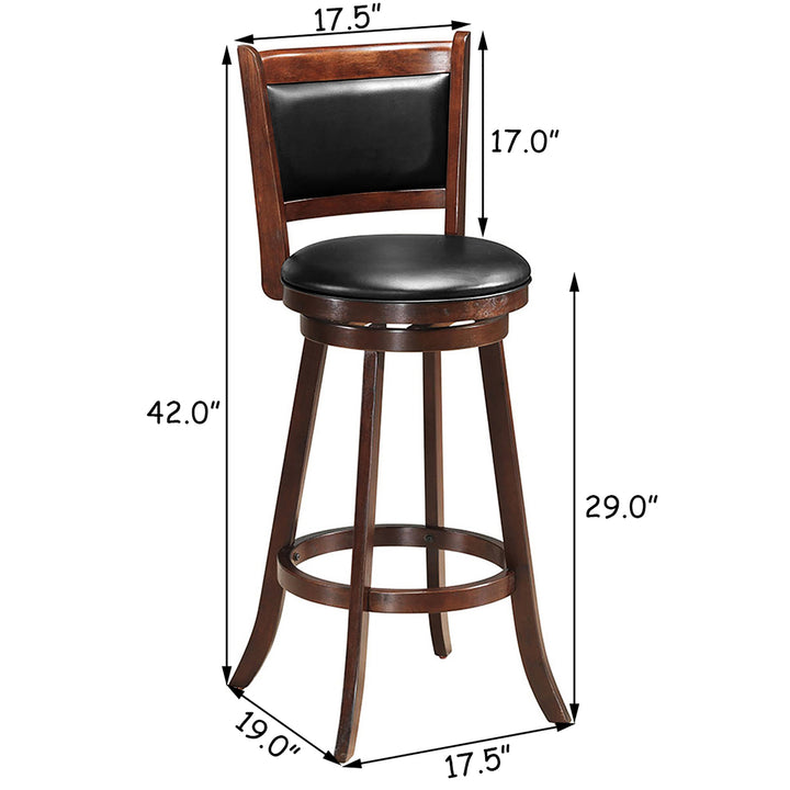 29 Swivel Bar Height Stool Wooden Dining Chair PVC Upholstered Seat Espresso Panel back Image 3