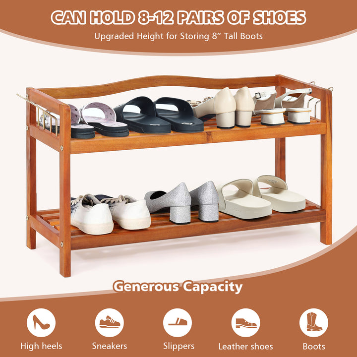 2-Tier Wood Shoe Rack Freestanding Shoe Storage Organizer Heavy-duty Image 4