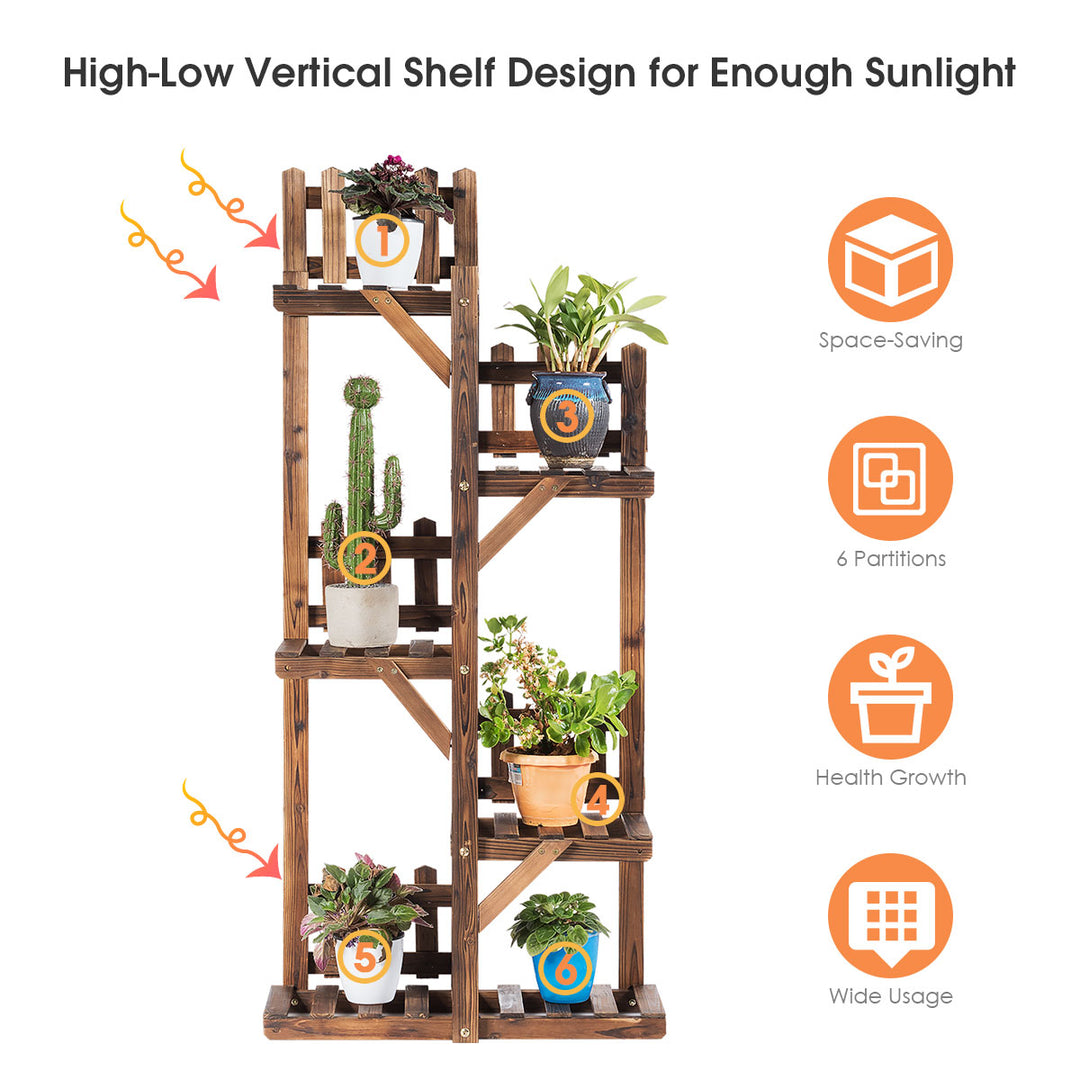 5-Tier Flower Rack Wood Plant Stand 6 Pots Display Shelf Multifunctional Rack Image 3