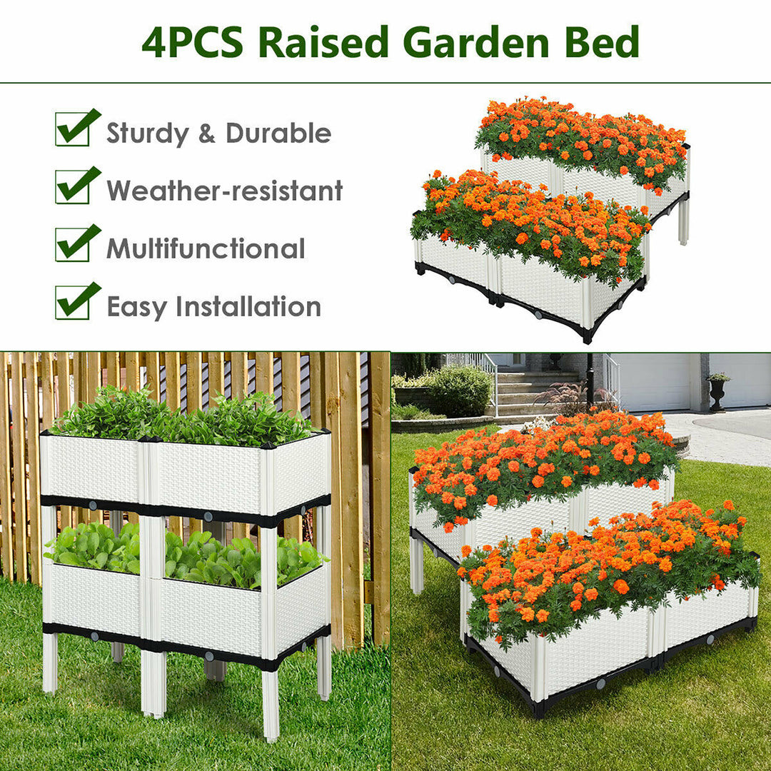 Set of 4 Raised Garden Bed Elevated Flower Vegetable Herb Grow Planter Box White Image 3