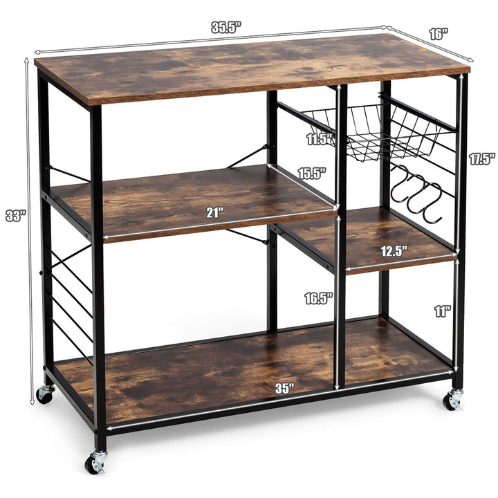 Rolling Industrial Kitchen Bakers Rack Wood Black Image 3