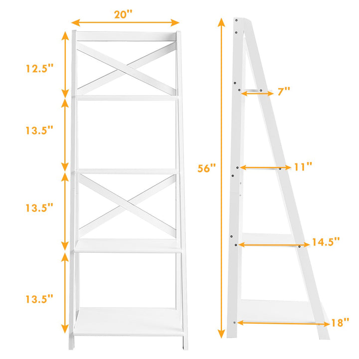 Set of 2 Ladder Shelf 4-Tier Bookshelf Bookcase Storage Display Plant Leaning Image 2