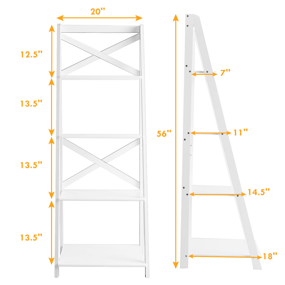 4-Tier Ladder Shelf Bookshelf Bookcase Storage Display Plant Leaning Shelf White Image 2