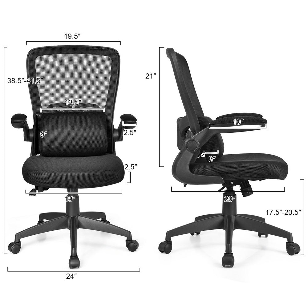 Mesh Office Chair Adjustable HeightandLumbar Support Flip up Armrest Black Image 2