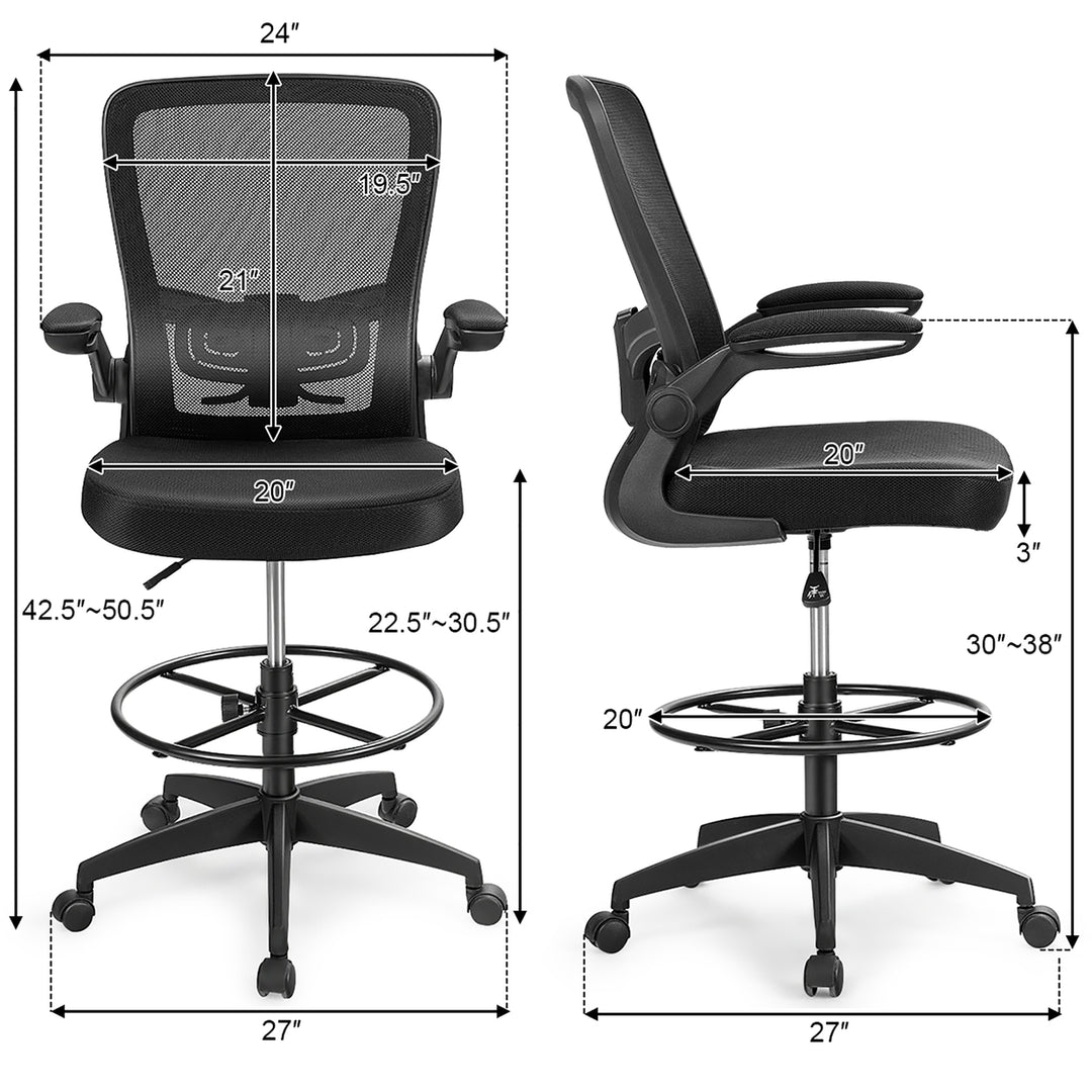 Tall Office Chair Adjustable Height w/Lumbar Support Flip Up Arms Image 3