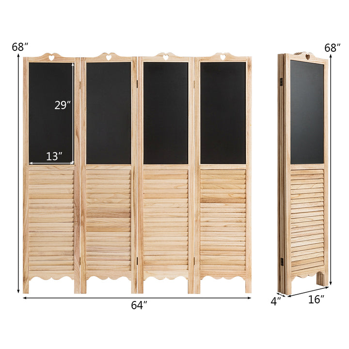 4-Panel Folding Divider Screen W/Chalkboard 5.7Ft Tall Natural Image 4