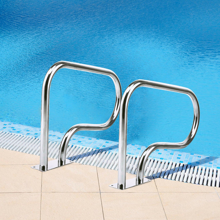 Swimming Pool Hand Rail Stainless Steel Ladder Handrail Stair Rail w/ Base Plate Image 3