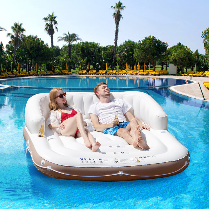 Floating Island Inflatable Swimming Pool Float Lounge Raft with Canopy SPF50+ Retractable Detachable Sunshade with Two Image 3