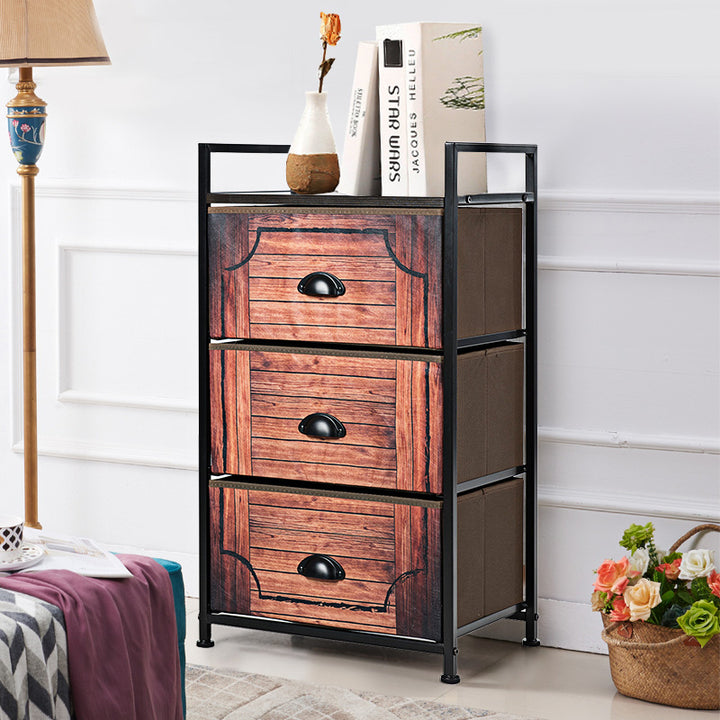 3 Drawer Fabric Dresser Storage Tower Nightstand Sturdy Steel Frame Closet Image 4