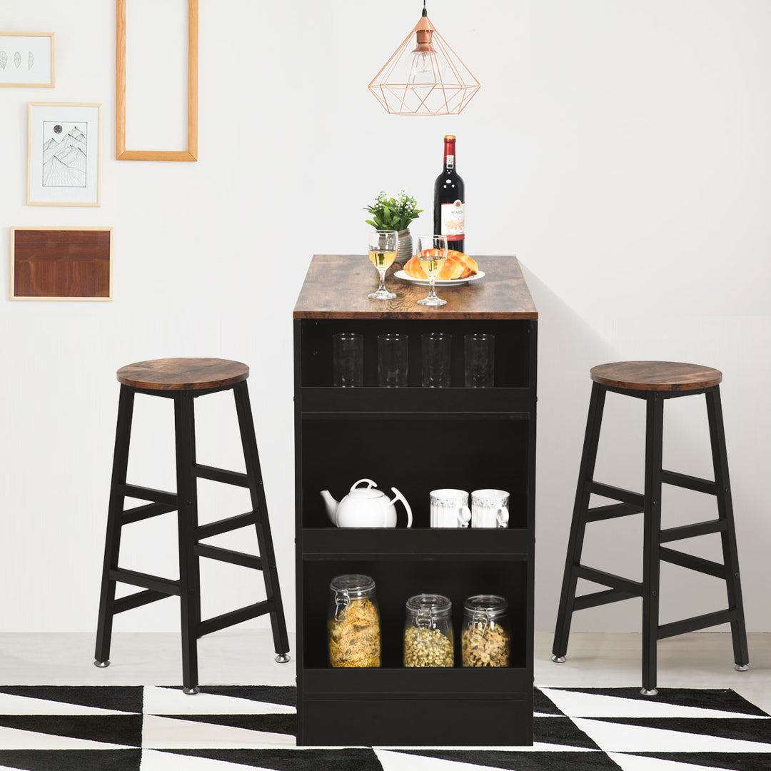 3 Pieces Bar Table Set Industrial Counter with Storage Black Image 3