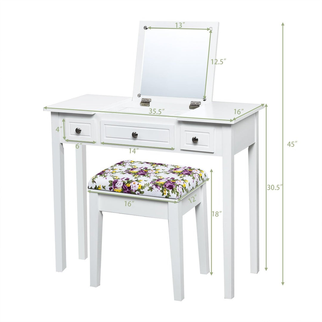 Vanity Dressing Table Flip Top 7 Compartments Makeup Desk Image 2