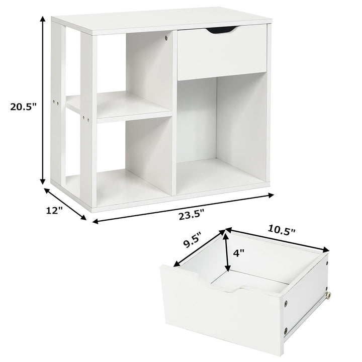 3-tier Side Table W/Storage ShelfandDrawer Space-saving Nightstand White Image 3