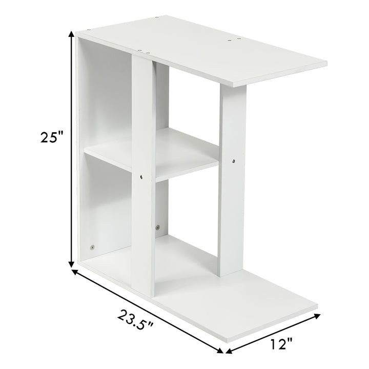 3-tier Side Table W/Storage Shelf Space-saving Nightstand White Image 3