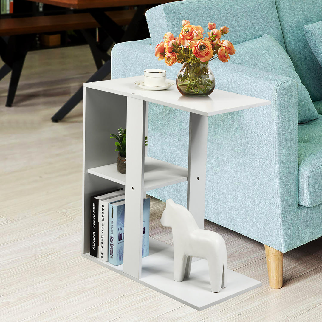 3-tier Side Table W/Storage Shelf Space-saving Nightstand White Image 4