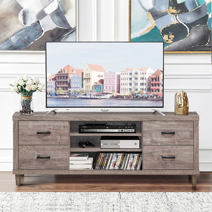 TV Stand Entertainment Center Hold up to 65 TV with Storage Shelves and 4 Drawers Image 2