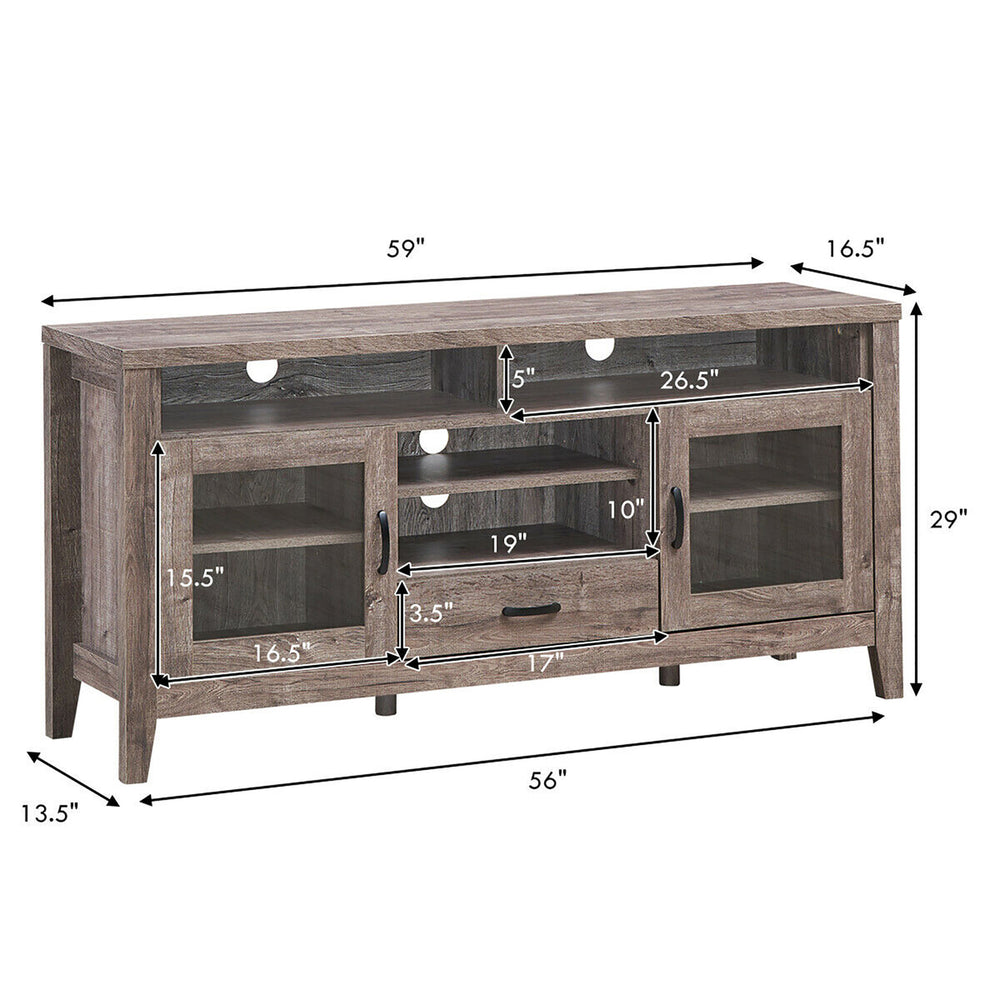 TV Stand Tall Entertainment Center Hold up to 65 TV w/ Glass Storage and Drawer Image 2