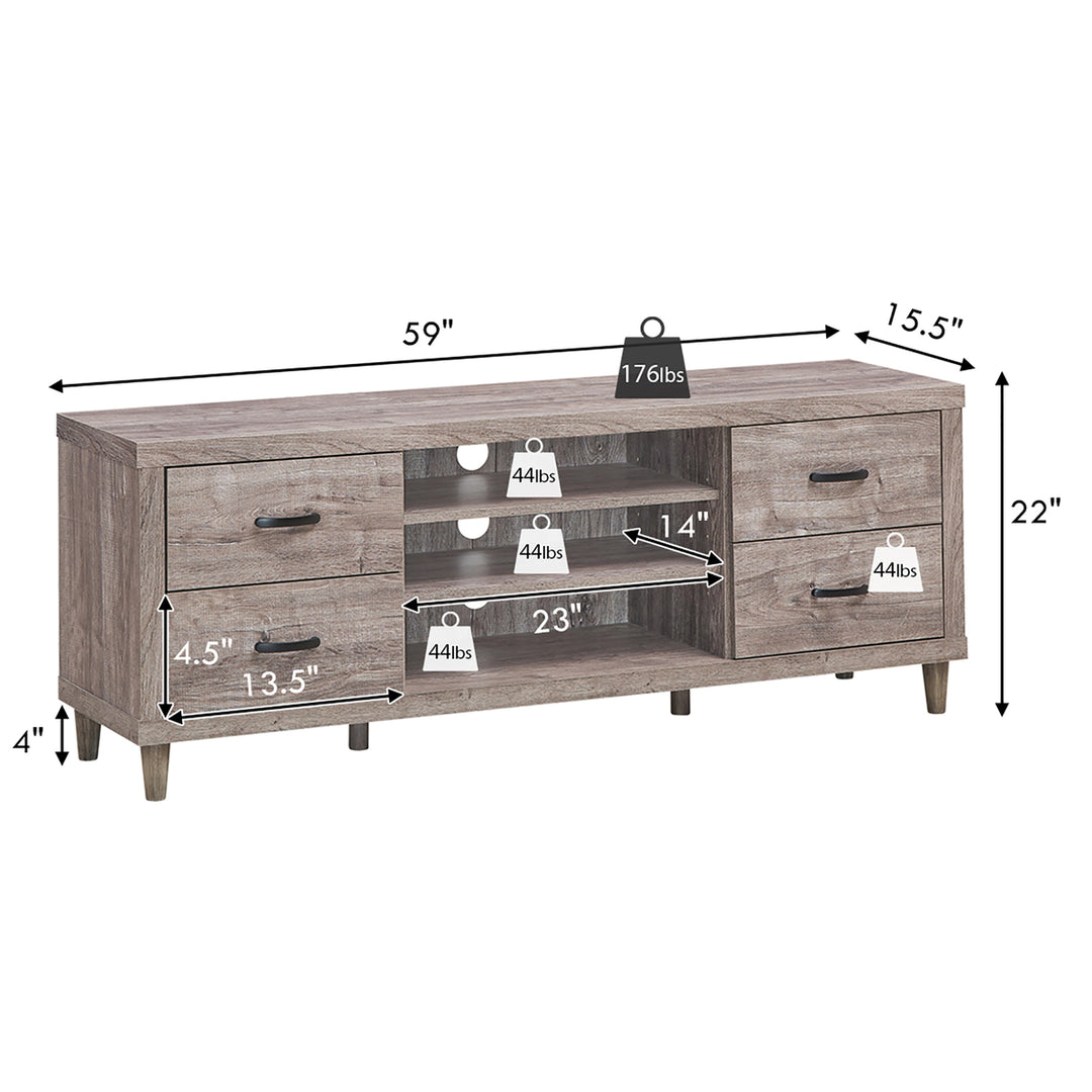 TV Stand Entertainment Center Hold up to 65 TV with Storage Shelves and 4 Drawers Image 3