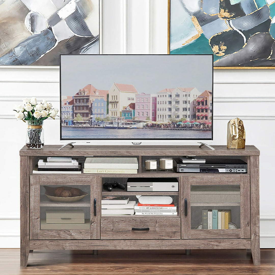 TV Stand Tall Entertainment Center Hold up to 65 TV w/ Glass Storage and Drawer Image 4