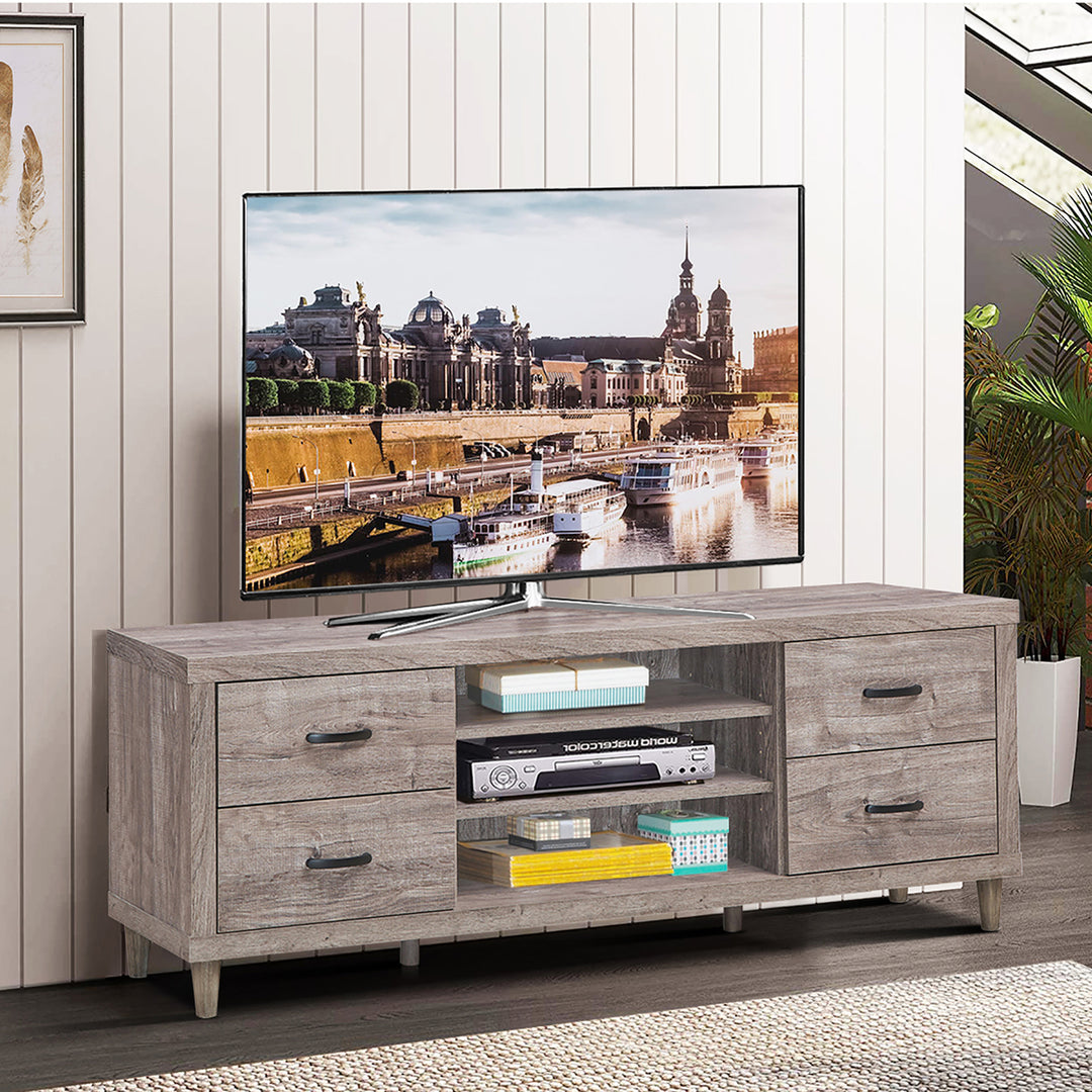 TV Stand Entertainment Center Hold up to 65 TV with Storage Shelves and 4 Drawers Image 4