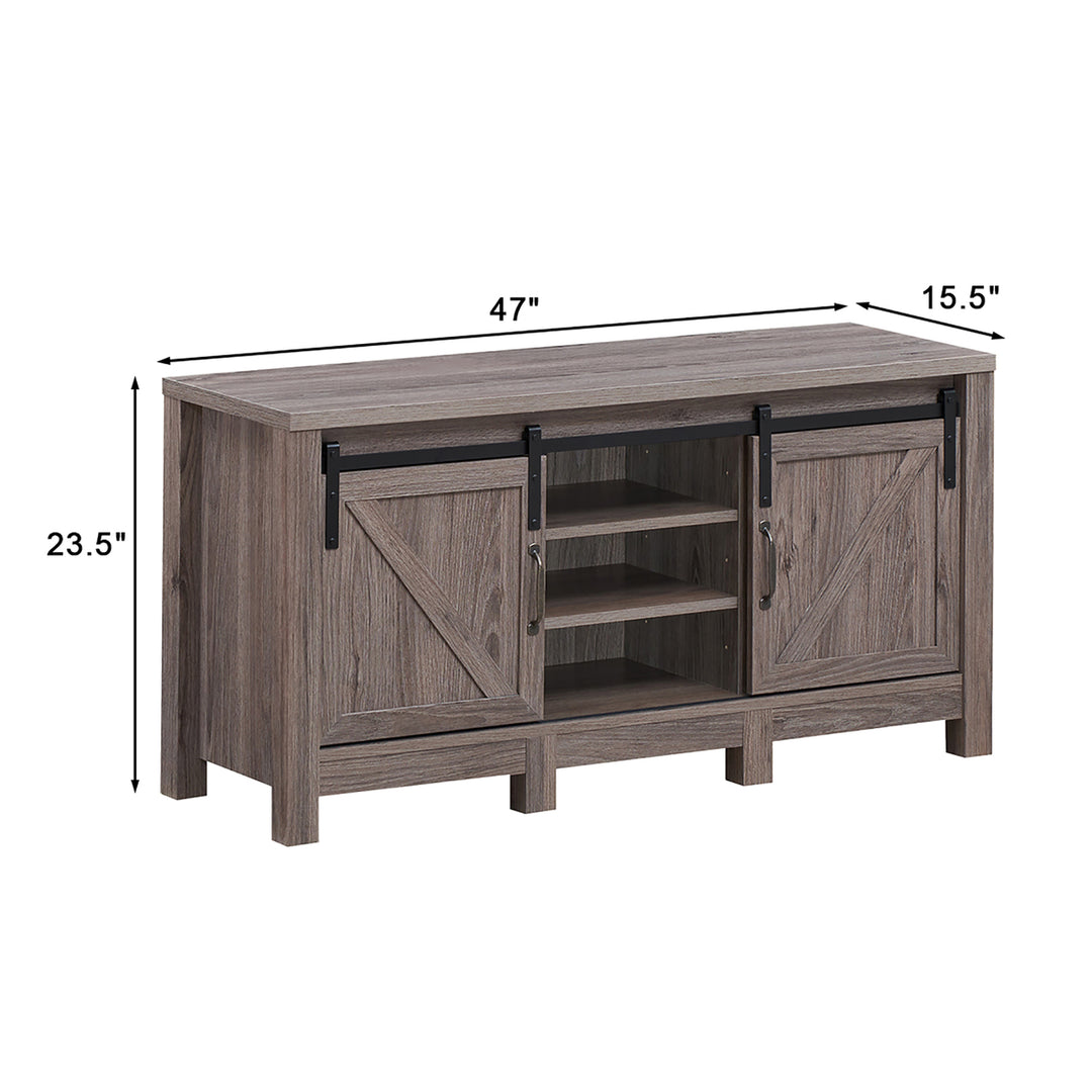 TV Stand Sliding Barn Door Entertainment Center for TVs up to 55 with Storage Image 2